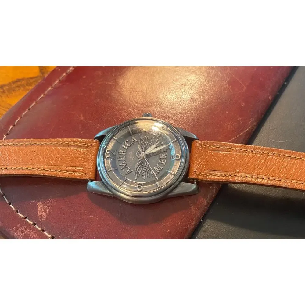 Women's 34mm Gun Metal Tone America Watch, Raised Pattern Face
